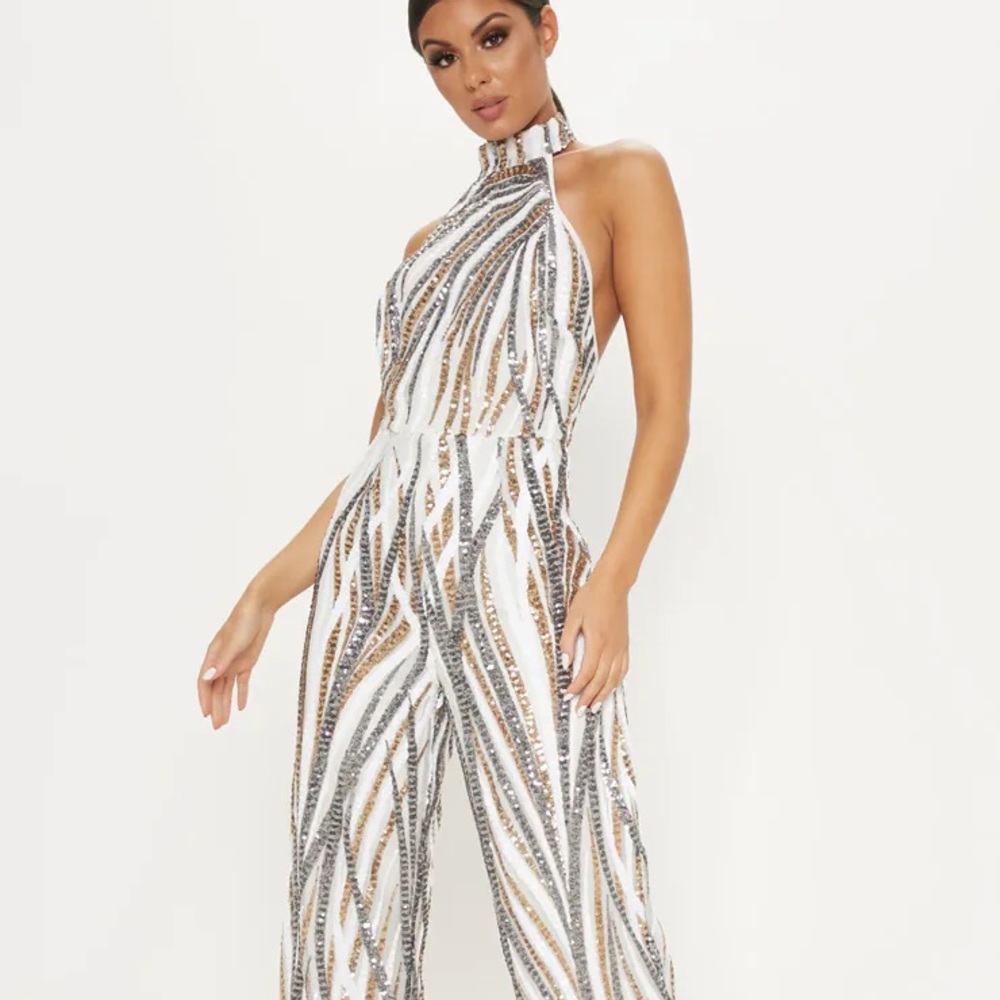 Gold Sequin High Neck Jumpsuit